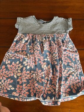 Tea Collection Blue and Pink Striped Yoke Floral Dress
